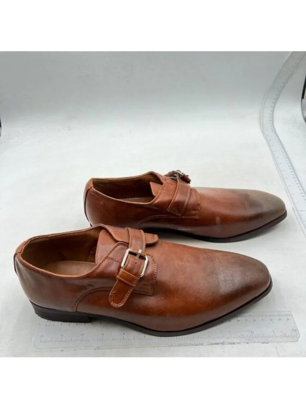Mens Retro Comfort Slip On Monk Buckle Loafers Pointed-Toe Low Heel Tuxedo Shoes